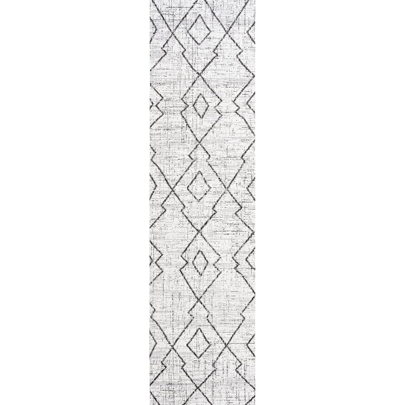 JONATHAN Y Derya Tribal Diamond Trellis Indoor/Outdoor Area Rug - 2 X 10 - Ivory/Black