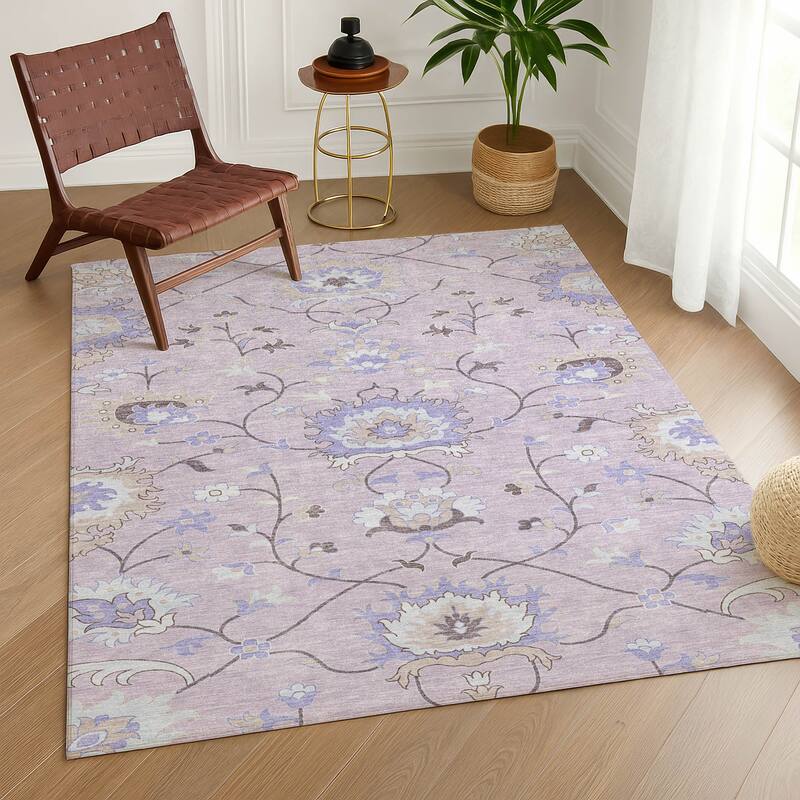 Machine Washable Indoor/ Outdoor Traditional Serena Chantille Rug