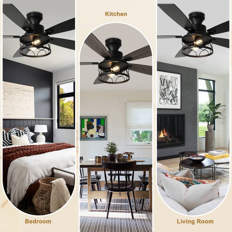 Bella Depot 52" Black Low Profile Ceiling Fan with Light and Remote Control