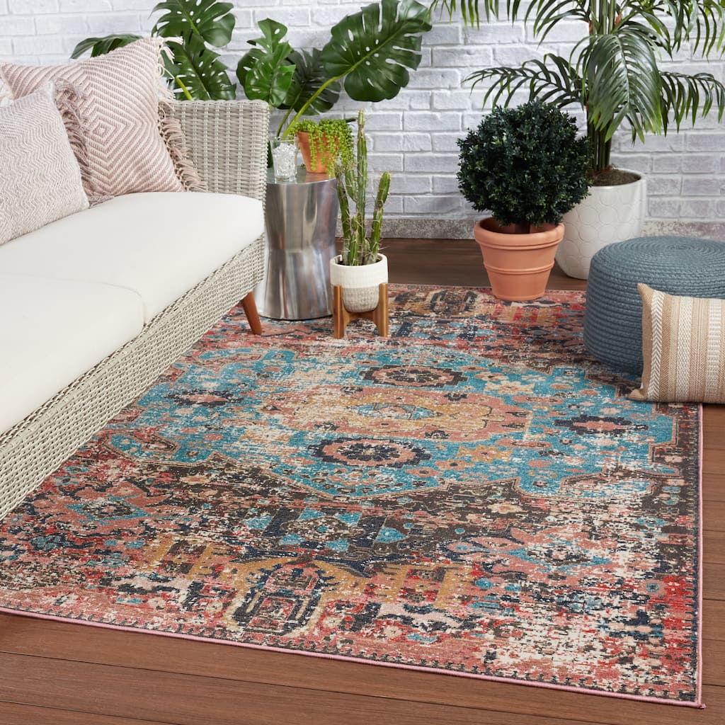 Presia Indoor/ Outdoor Medallion Red/ Teal Area Rug