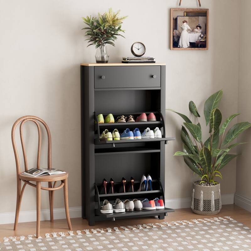 Wood Grain Pattern Top Shoe Cabinet with Drawer