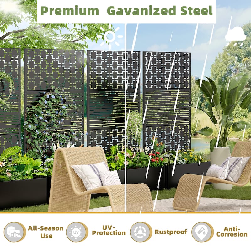 Metal Movable Planter Box with Trellis Privacy Screen Planter Box with Lockable Wheels