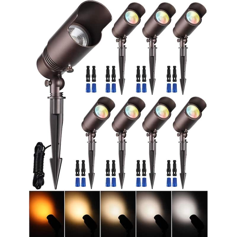 5CCT 7W LED Outdoor Landscape Spotlight, Adjustable Beam Angle, Aluminum, IP65 Waterproof - 8pack - 8pack