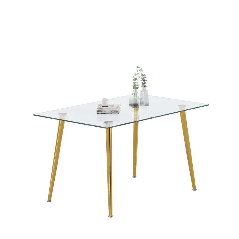 0.32" Thick Tempered Glass Top Dining Table with Stainless Steel Legs for Small Space, Dining Room