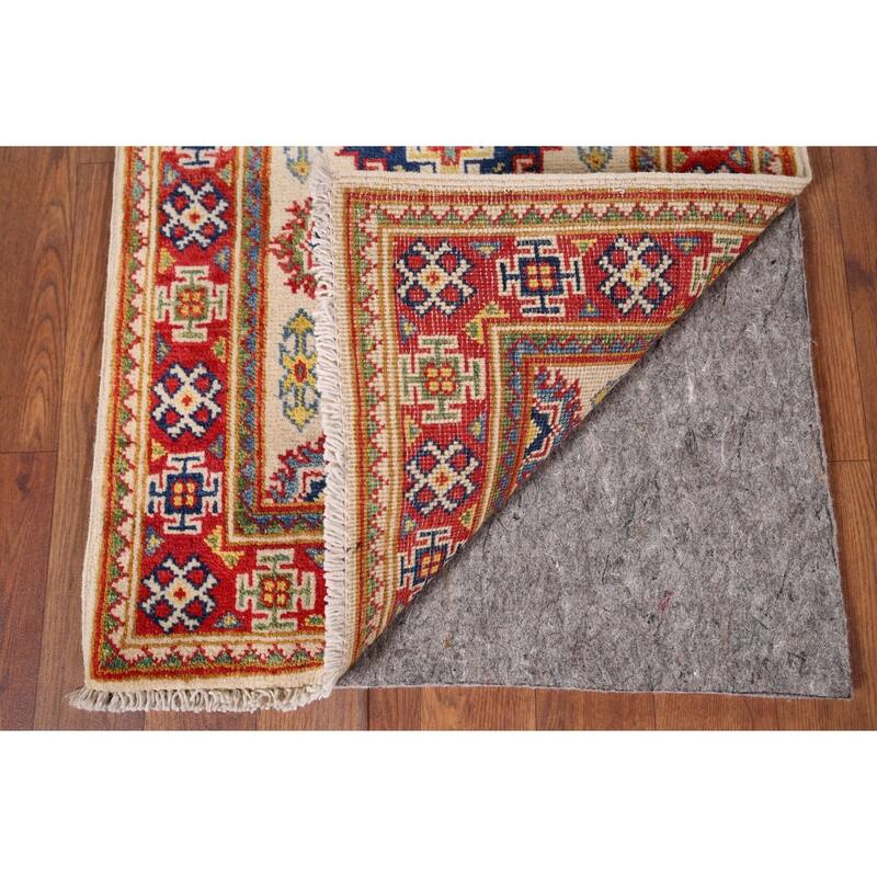 Ivory Kazak Oriental Accent Rug Hand-Knotted Wool Carpet - 1'10" x 2'10"