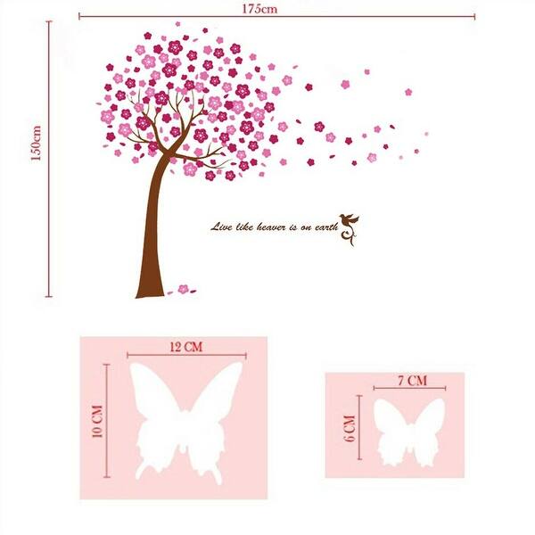 dimension image slide 0 of 2, Walplus Huge Pink Tree 3D Butterfly Children Wall Sticker Nursery Decor