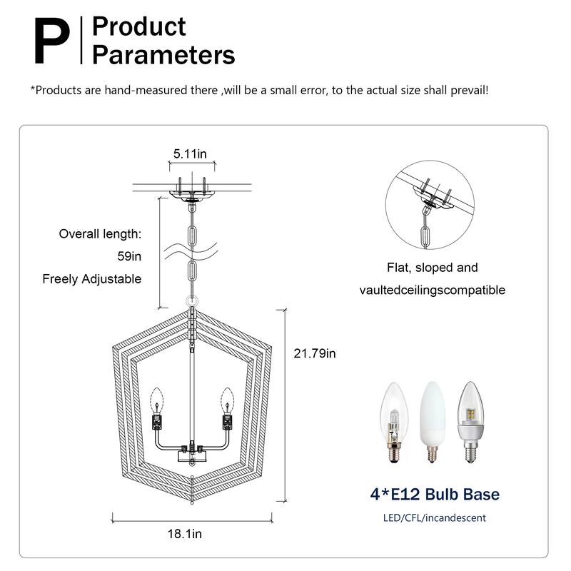 Farmhouse 4-Light Kitchen Pendant Light, Retro Lantern-Style Ceiling Light, Adjustable Height, for Dining Room, Corridor