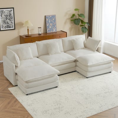 Contemporary Modular Sectional Sofa with Deep Seats and Movable Ottomans and Storage Pockets for Small Living Spaces