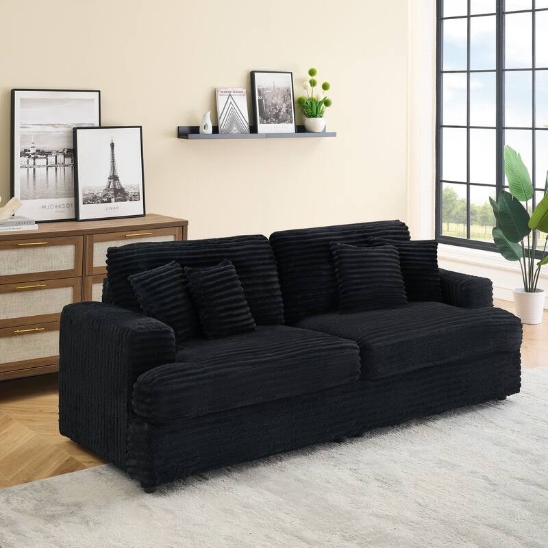 Corduroy Loveseat Sofa with 4 Pillows & Cushions, Upholstered Deep Seat Sofa wSolid Wood Base Frame Recliner Sofa Couch