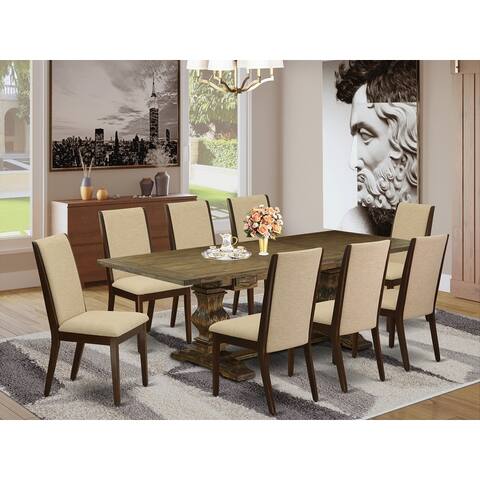 9-pc Kitchen Dinning Sets with Rectangle Table and Parson Chairs - Distressed Jacobean Finish (Finish Option)