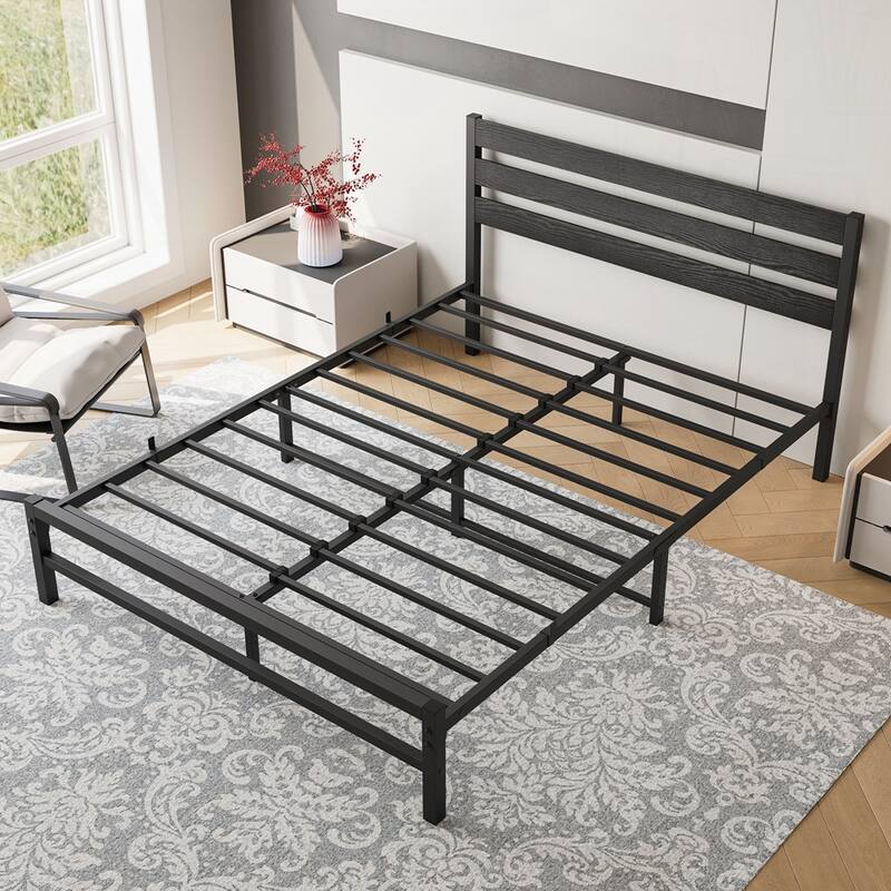 Platform Bed Frame with Wooden Headboard