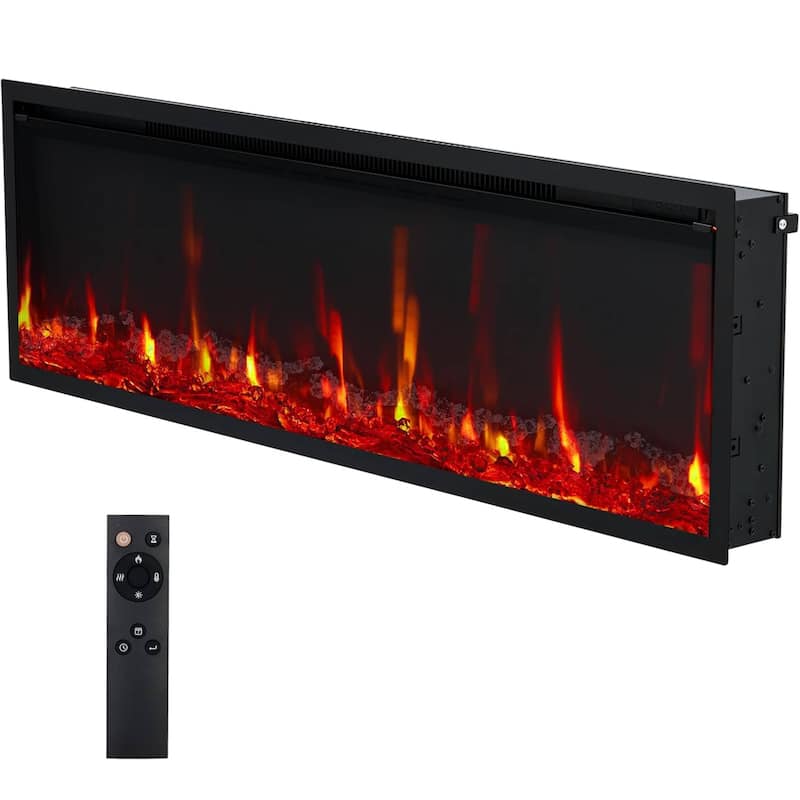 42" Electric Fireplace Heater Wall Mounted/ Recessed with Remote Control, 750W/1500W with Timer - Black