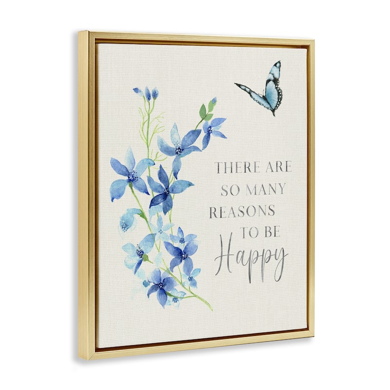 Stupell Reasons To Be Happy Floral Framed Floater Canvas Wall Art Design By Janet Tava