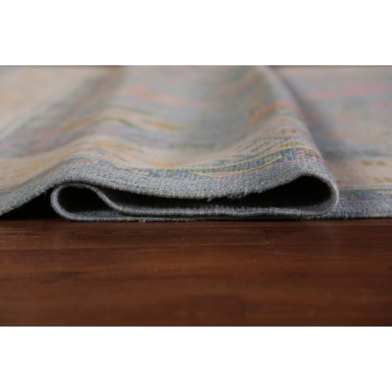 Hand Knotted Oriental 100% Wool Carpet Transitional All-Over Navy Blue & Blues Oushak Area Rug - 17' 10'' X 7' 2''