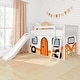 preview thumbnail 4 of 18, Twin Over Twin Low Bunk Bed with Slide & Camper Van Curtain White