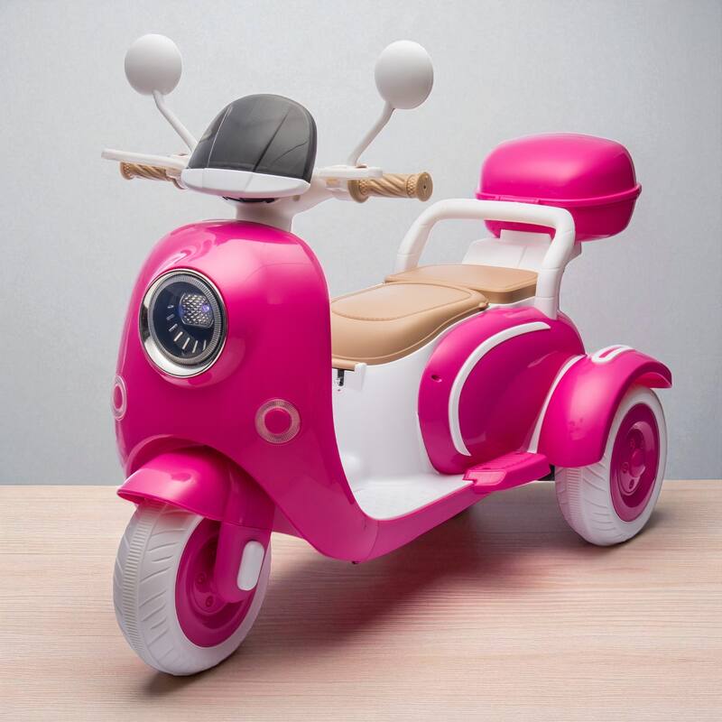 12V Dual Motor Kids Ride-On Motorcycle, Two-Seater with LED Headlights, Bluetooth & Oversized Trunk, Ages 3-6 - Rose Red