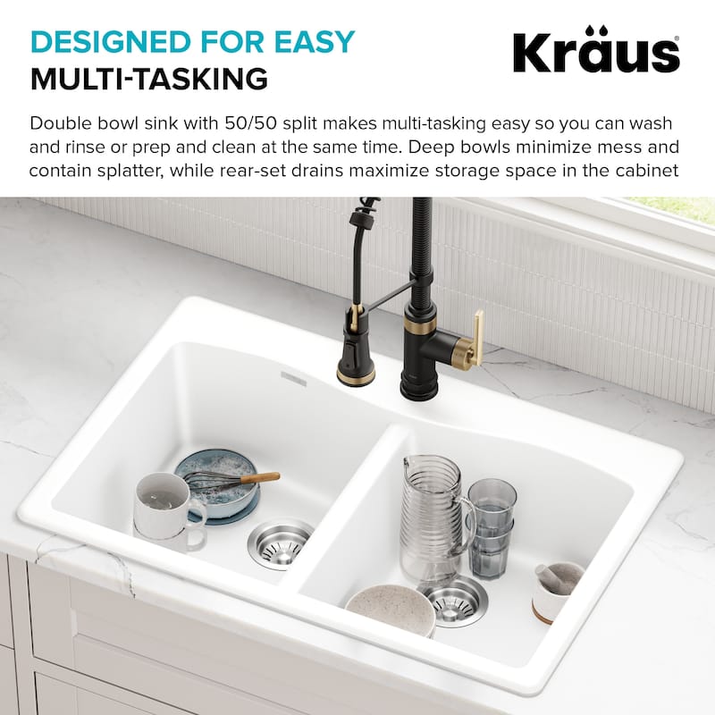 KRAUS Forteza Granite 33 inch 50/50 Undermount Drop-in Kitchen Sink