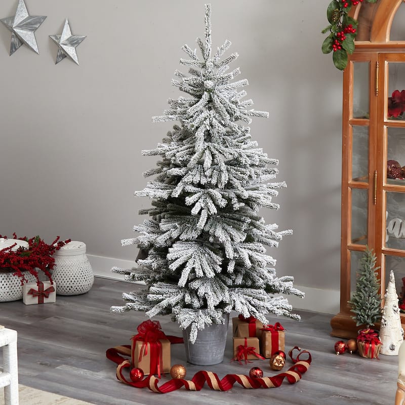 6Ft Artificial Christmas Tree with Lights & Planter - Pine Tree Holiday Decor - Green - 72