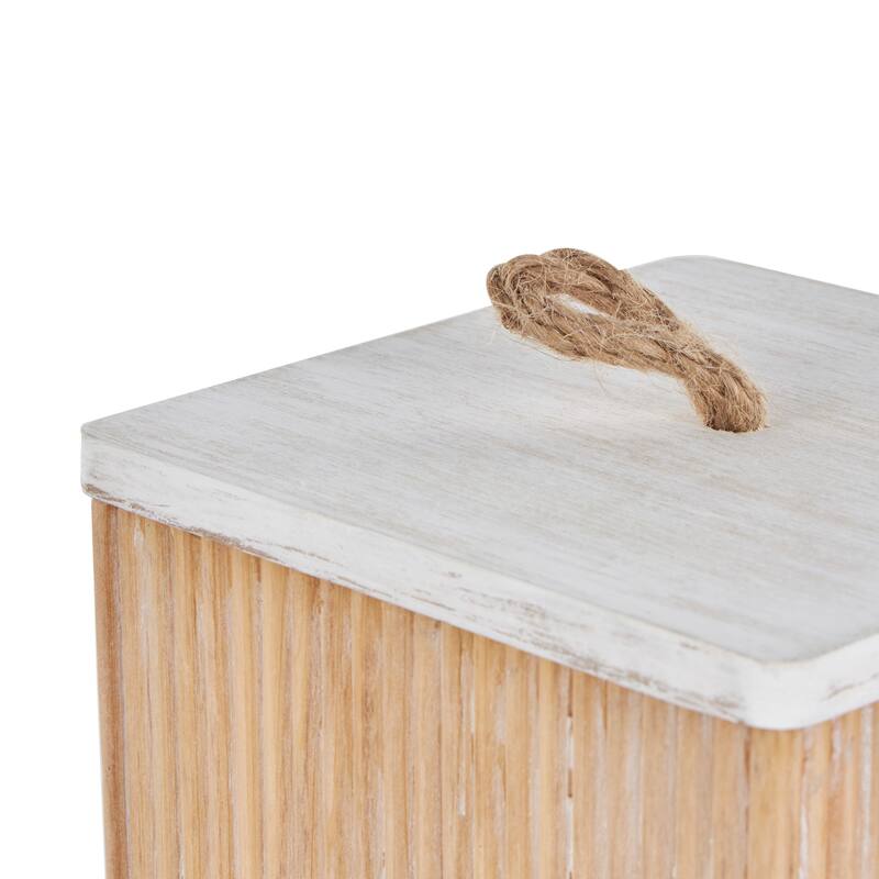 Brown or Cream Wooden Box with White Washed Wood Lids (Set of 2)