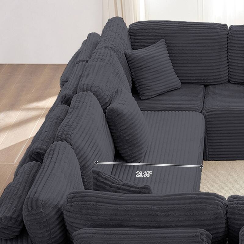 Mixoy 136"U-Shaped Modular Corduroy Sectional Sofa,7-Seater Deep Seats Sofa with Movable Ottoman - U-Shaped