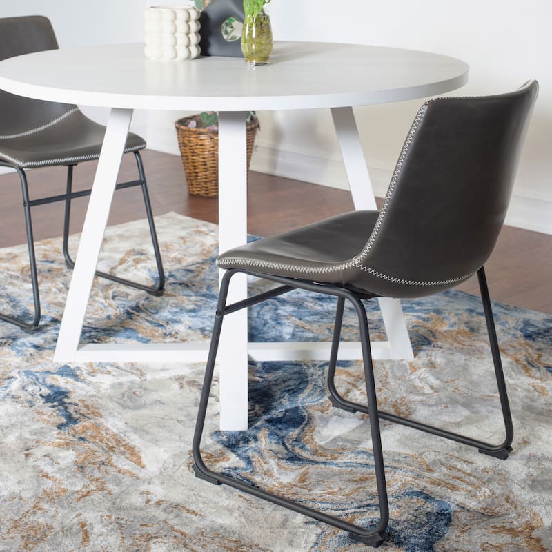 5 Pieces Round Dining Table Set with 4 Stylish Chairs and Trestle Table Legs, Decorative Kitchen & Dining Furniture