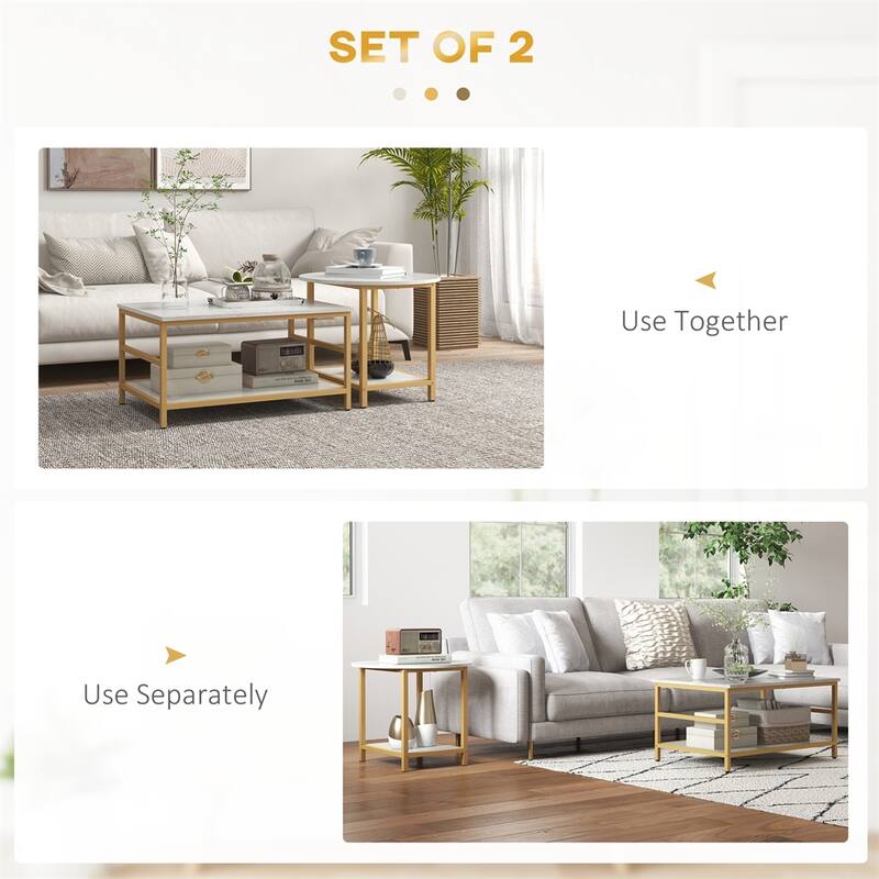 Coffee Tables with Storage Shelves and Steel Frame (Set of 2)
