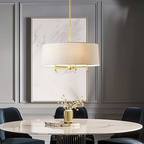Hampton Hill Presidio 5 Light Dimmable Chandelier with Drum shaped Fabric Shade Adjustable Height