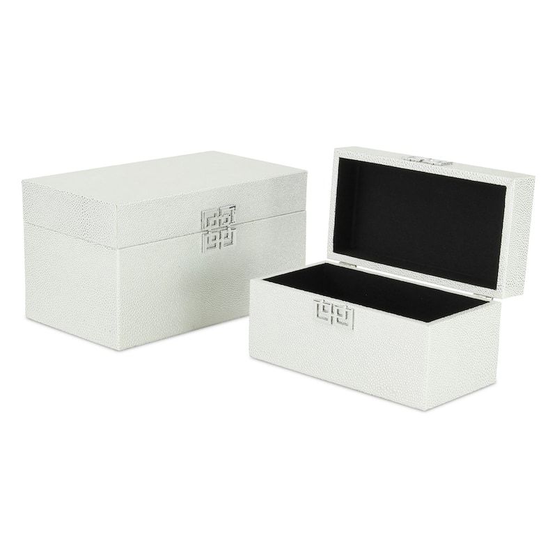 2 White Silver Double Happiness Shagreen Boxes 11.75"
