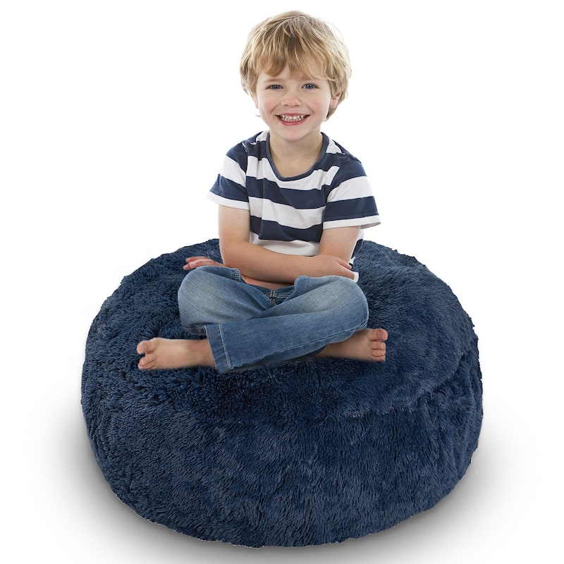 Cheer Collection Shaggy Bean Bag and Stuffed Animal Storage Case - Navy