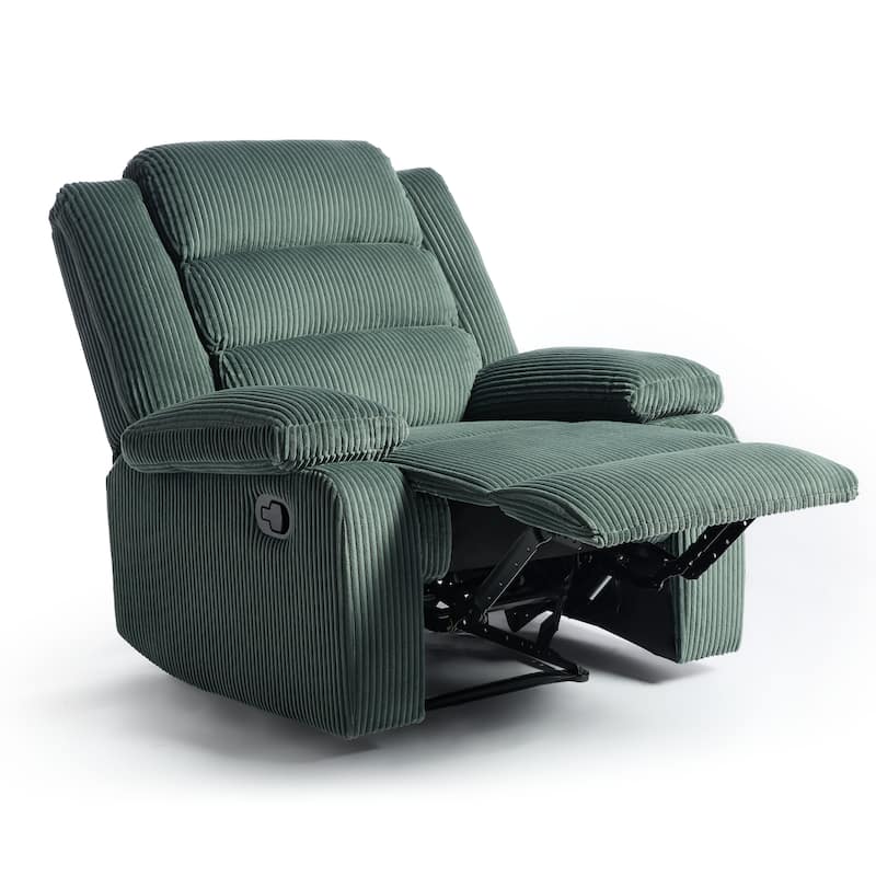 Overstuffed Cotton Corduroy Manual Pushback Recliner with Wide Armrest
