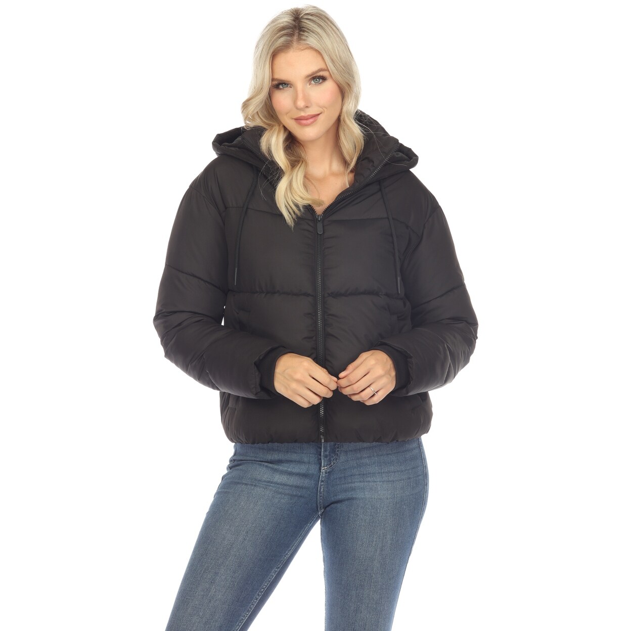 White Mark Women s Full Front Zip Hooded Bomber Puffer Jacket Olive