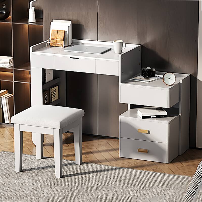 3-in-1 Makeup Vanity Desk with Flip-Top Mirror, LED Lighting, Adjustable Length & Ample Drawers
