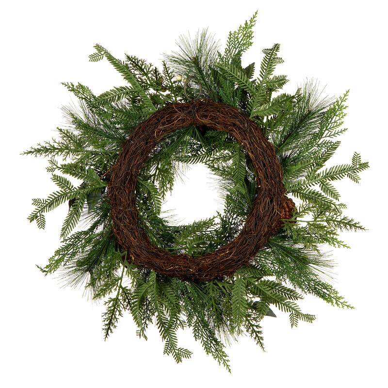 National Tree Company 2 ft. Artificial Inspired by Nature Christmas Wreath with White Berries, Pinecones, and Cypress Tips