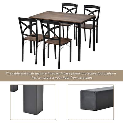 5-Piece Industrial Dining Set w/Metal Frame & 4 Ergonomic Chairs,Brown