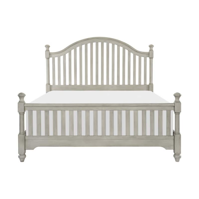 Ugo Queen Bed, Slatted Arched Headboard, Finial Accents, Gray Wood Frame