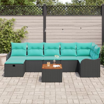 vidaXL 8 Piece Garden Sofa Set with Cushions Black Poly Rattan - 47.6×24.4×27.2