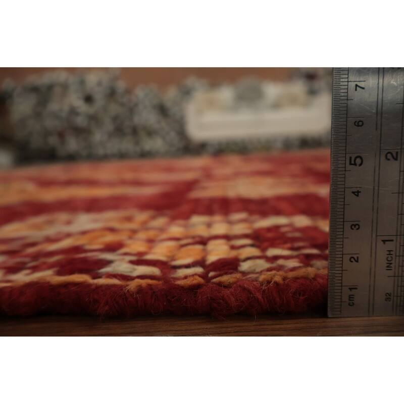 Hand Knotted Oriental 100% Wool Carpet Modern Tribal Red Moroccan Area Rug - 9' 11'' X 6' 10''