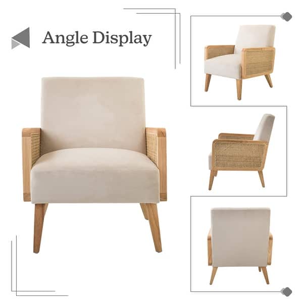 dimension image slide 9 of 16, Carmina Upholstered Accent Chair with Natural Rattan Arms by HULALA HOME