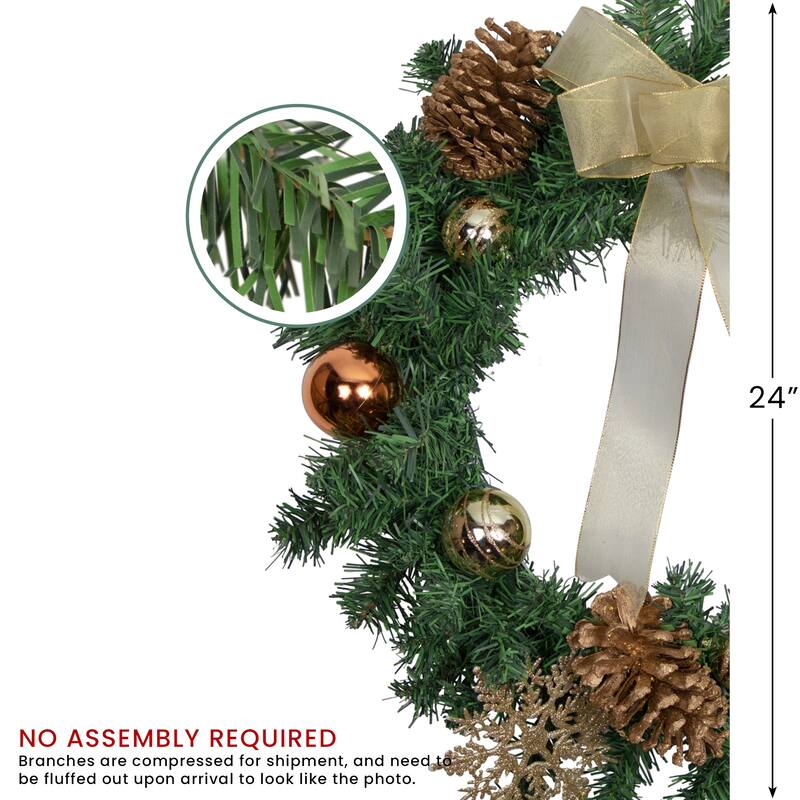 Pre-Decorated Ball Ornaments Bow Artificial Christmas Wreath 24" Unlit