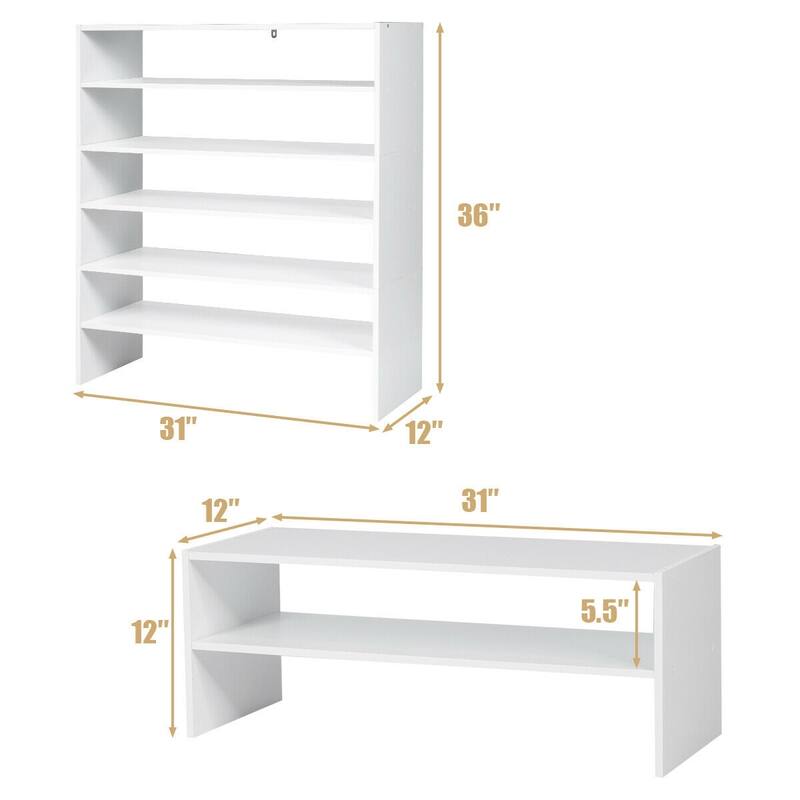 3-Piece Multipurpose MDF Stackable Storage Shoe Rack with 2-Tier Shelves for Hallway or Living Room - 31"x 12"x36" (L x W x H)