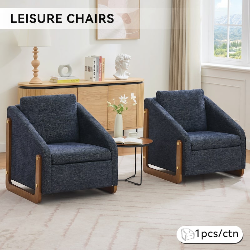 Modern Upholstered Armchair with Wooden Side Frame , Accent Leisure Chair with Cushioned Seat and Backrest