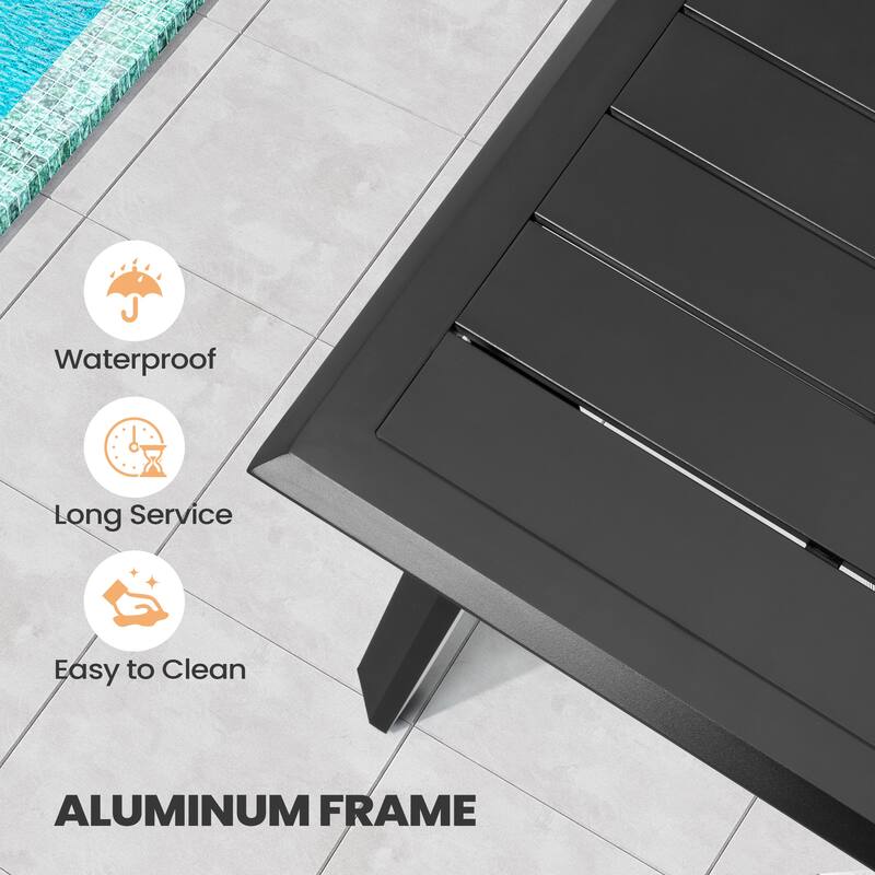 Outdoor Aluminum Dining Table with Umbrella Hole with Durable Adjustable Reclining Folding Chair