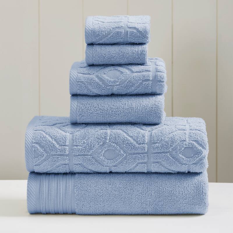 Modern Threads 6-Piece Yarn Dyed Diamond Gate Jacquard Towel Set - Denim Blue