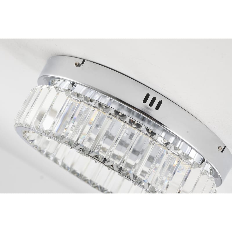 1-Light Chrome Dimmable LED Flush Mount With Clear Crystals