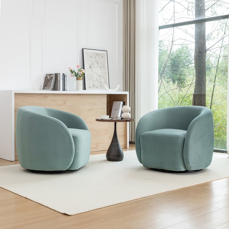 SEYNAR Modern Glam Velvet Upholstered 360 Degree Swivel Accent Armchair Set of 2