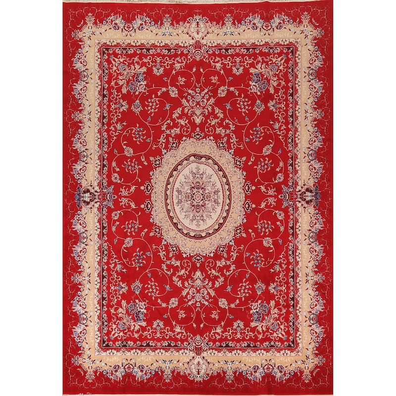 Traditional Kashan Turkish Rug Machine Made Red Oriental Carpet - 9'9" x 13'4"