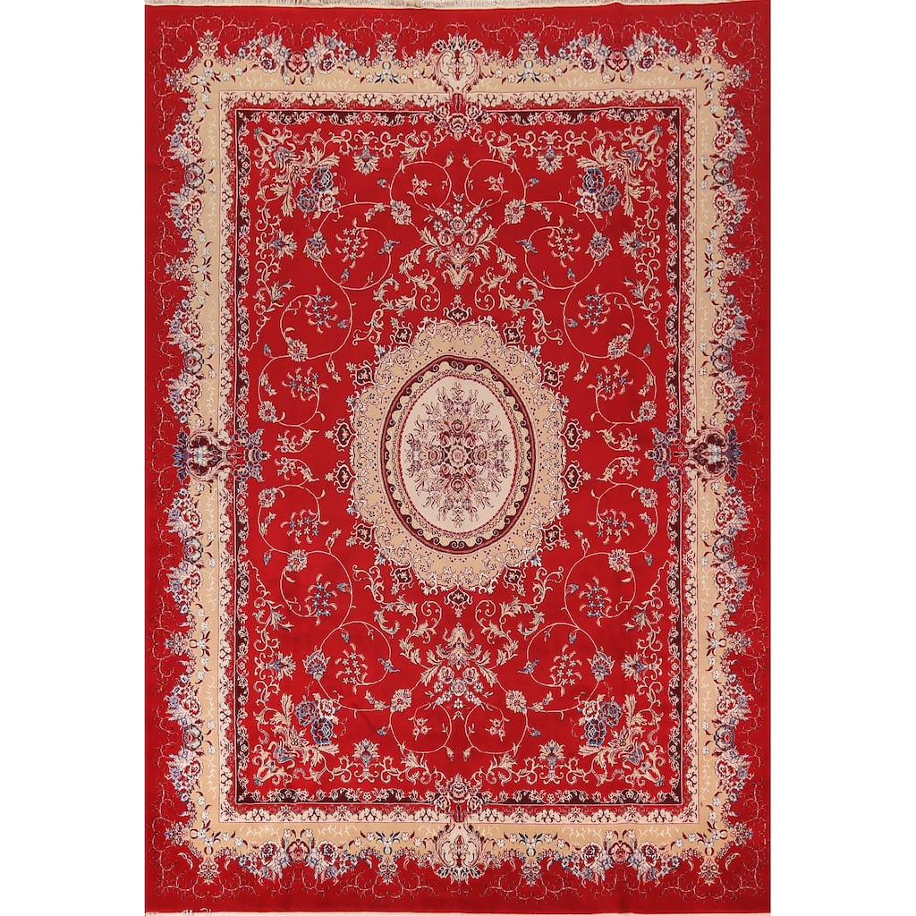 Traditional Kashan Turkish Rug Machine Made Red Oriental Carpet - 9'9" x 13'4"