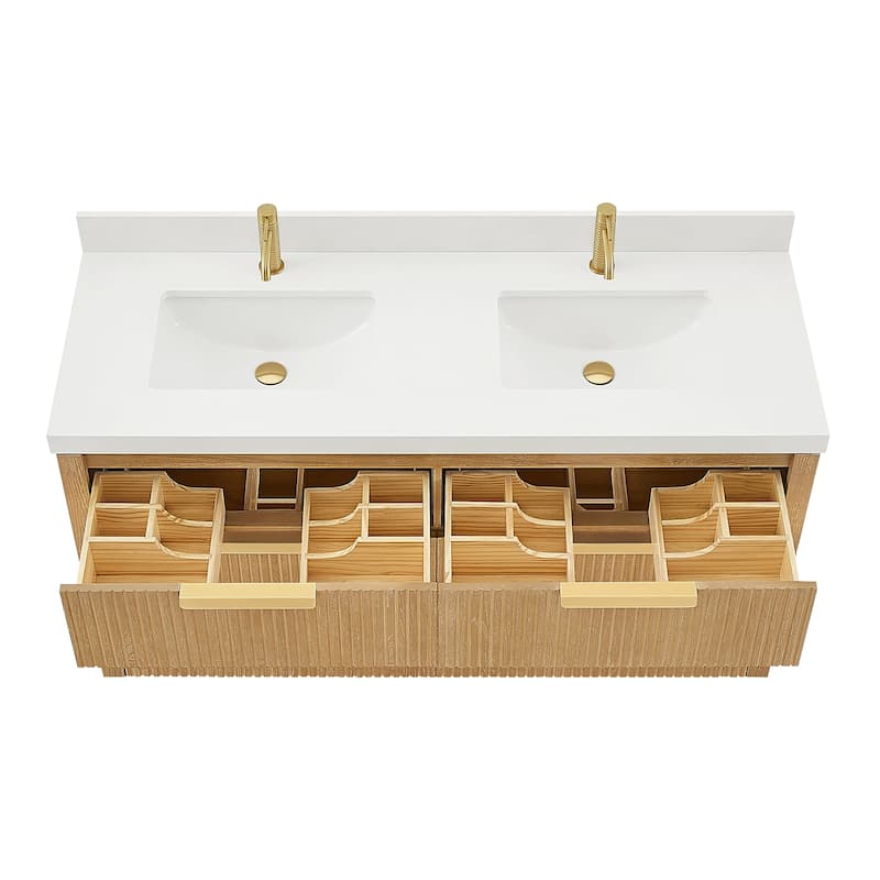 Santarem Double Vanity with Pure White Quartz Stone Top without Mirror