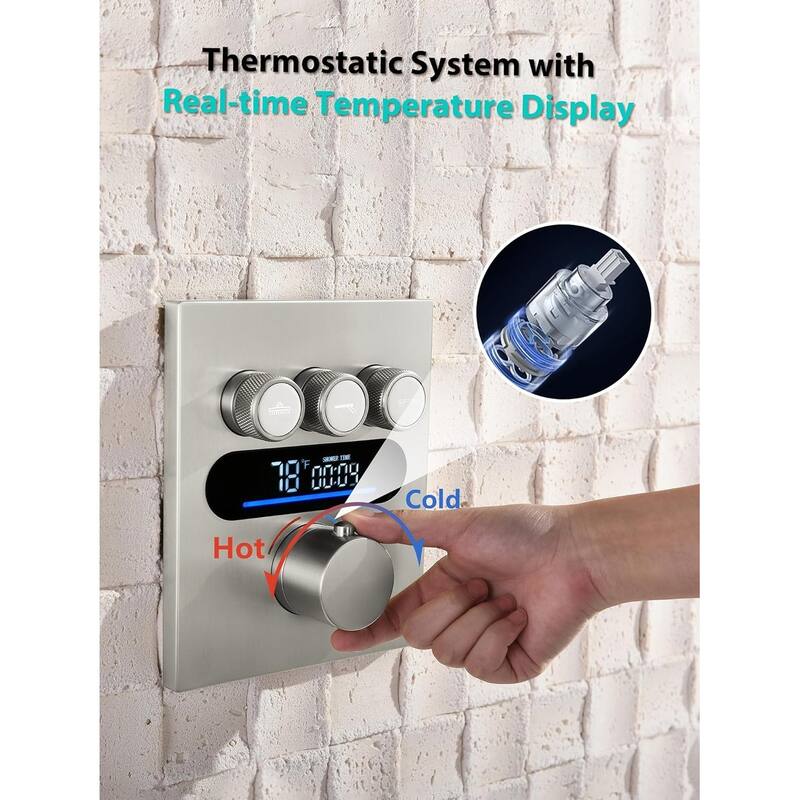 Lefton Shower System in Fahrenheit Display, 13” Overhead Shower Head with All-in-one Handheld Spray Showerhead, SSWM2501