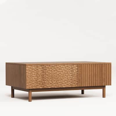 51.1" Satin Walnut Coffee Table with Storage Drawers for Living Room & Home Office - 51.1"Wx27.5"Dx18.9"H